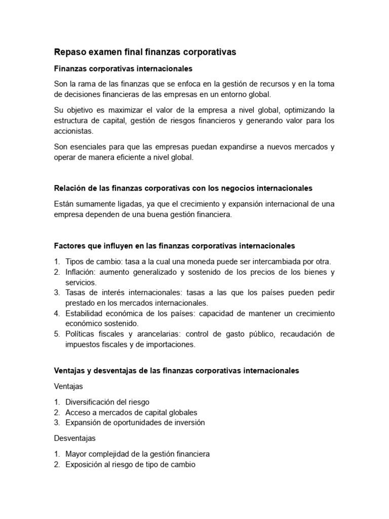 Repaso Final Finanzas Corporativas | PDF | Business | Economias