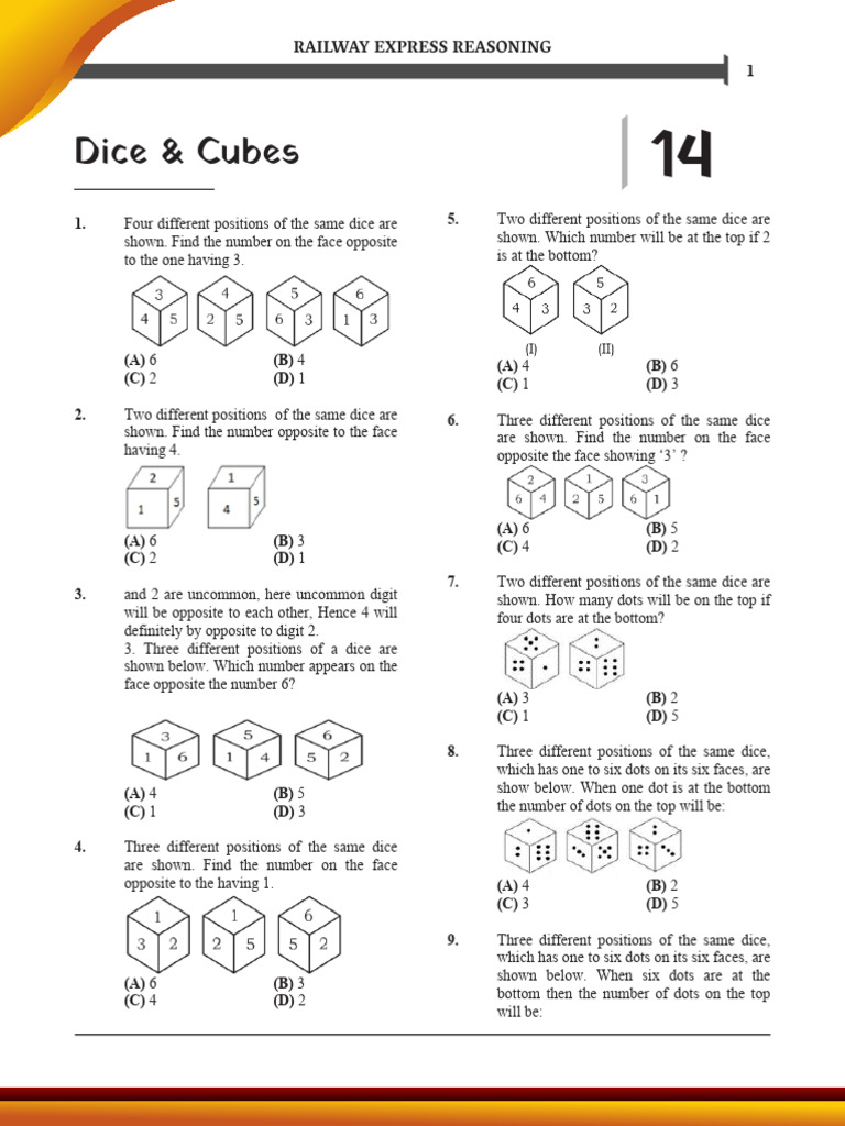 Dice Opposite Face Identification Quiz | PDF | Dice
