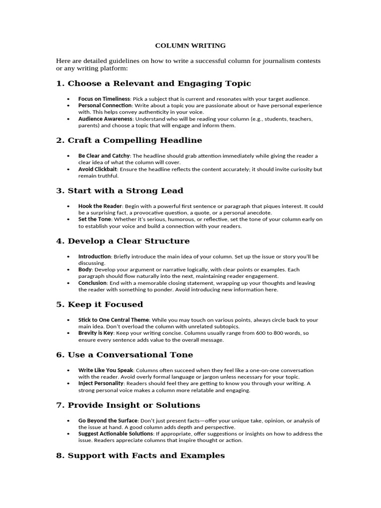 Column Writing Guide for Success | PDF | Proofreading | Argument