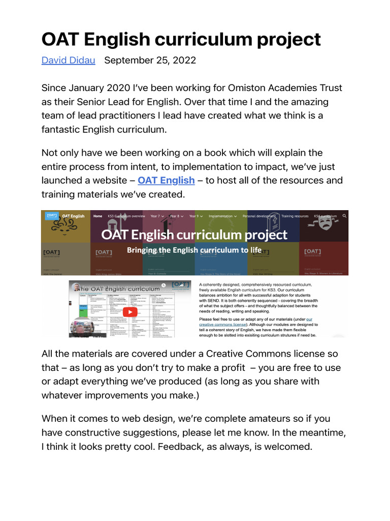 OAT English Curriculum Overview | PDF