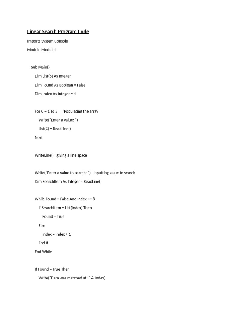 Linear and Binary Search Program Code | PDF