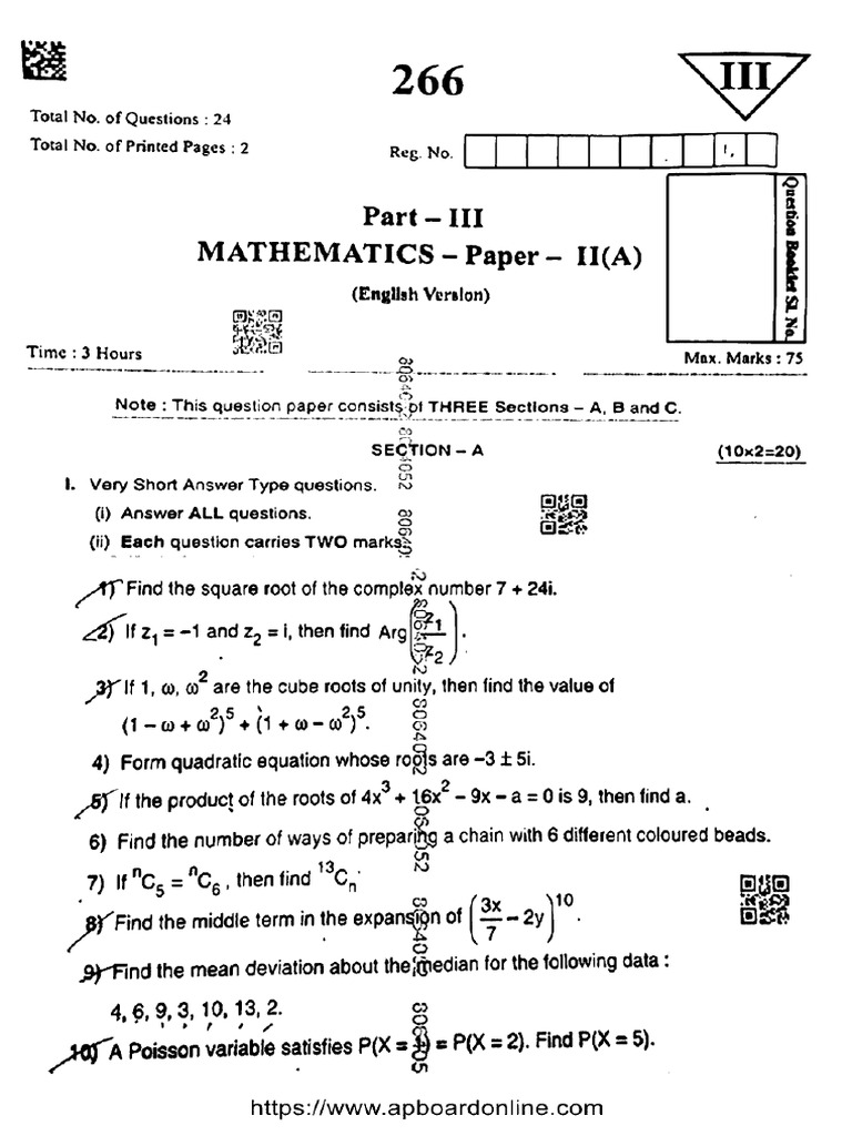 AP Inter 2 Year Mathematics P2a 266 2023 | PDF