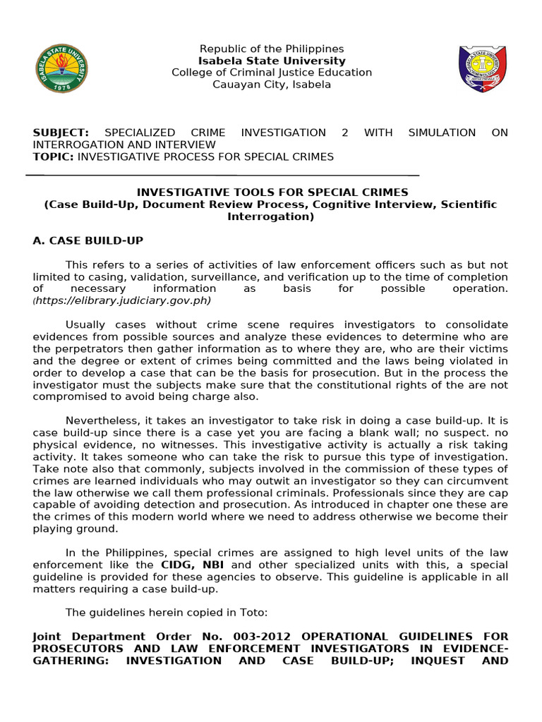 Investigative Process for Special Crimes | PDF | Prosecutor | Criminal Law