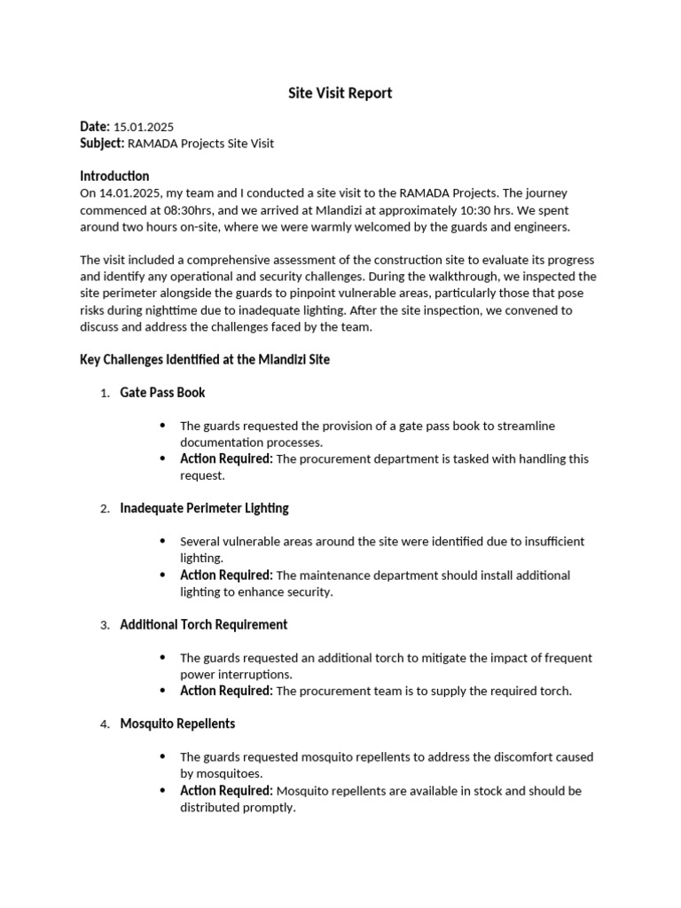 RAMADA Projects Site Visit Report 2025 | PDF | Procurement