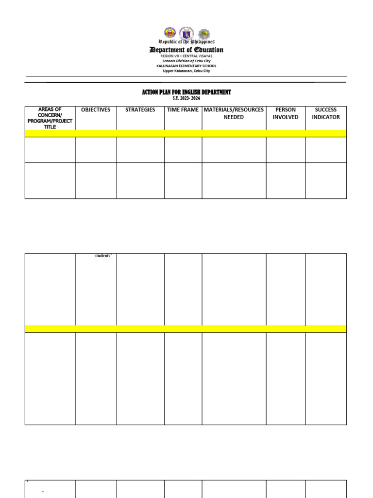 Action Plan for English Department 2023 | PDF | Libraries | English ...