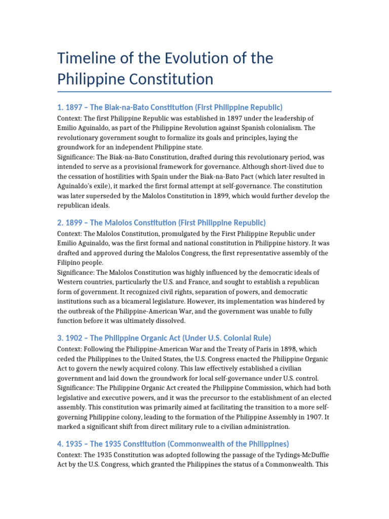 Evolution of the Philippine Constitution | PDF | Constitution | Philippines