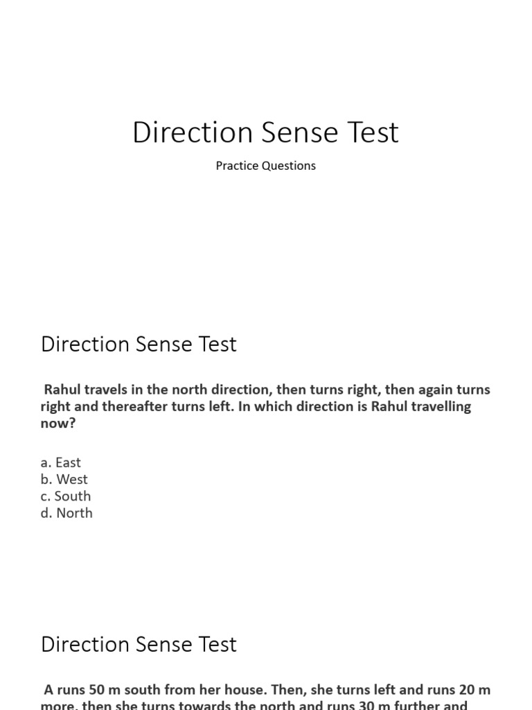 Direction Sense Practice Questions | PDF | Metre | Length