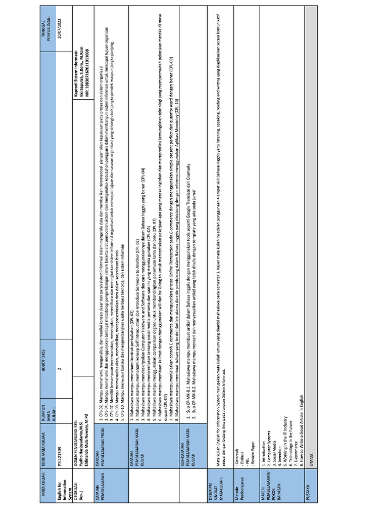 Rps English For Information System | PDF