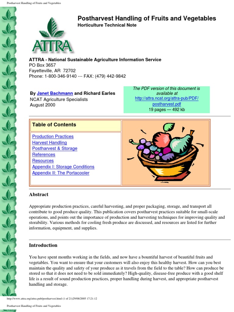Post Harvest Handling of Fruits and Vegetables | PDF | Vegetables ...