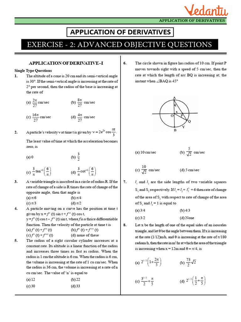 06 Application of Derviatives - Exercise-2 | PDF | Tangent ...