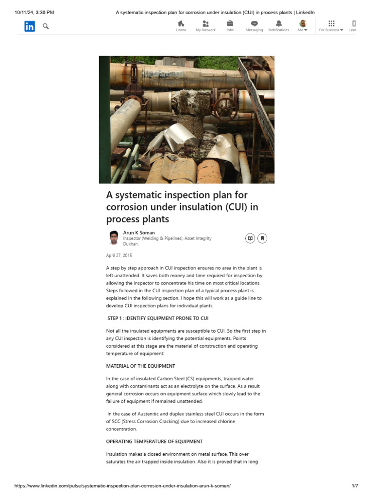 CUI Inspection Plan for Process Plants | PDF | Stainless Steel | Corrosion