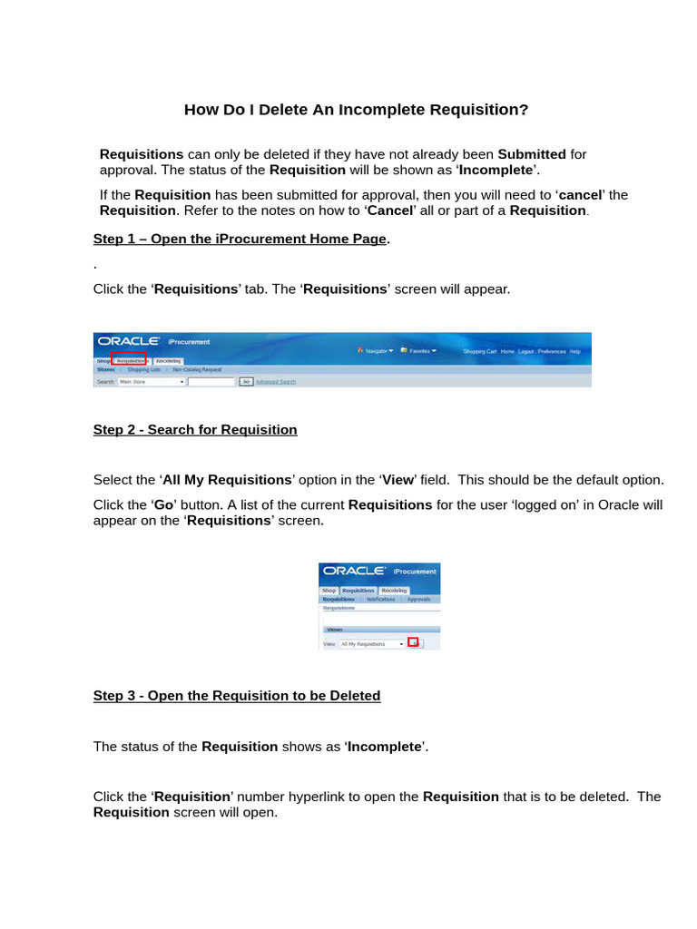How to Delete Incomplete Requisitions | PDF