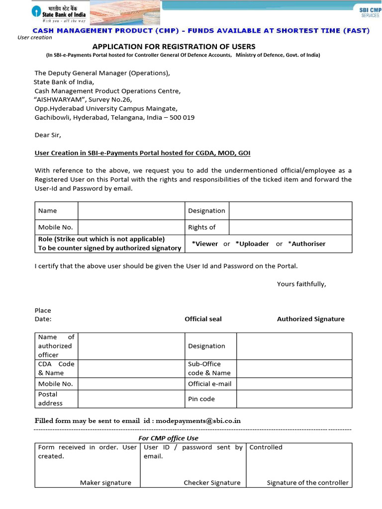 SBI User Creation Request Form | PDF | Computing | Computer Security