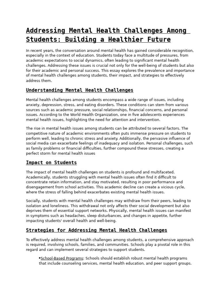 Mental Health Solutions for Students | PDF | Mental Health ...