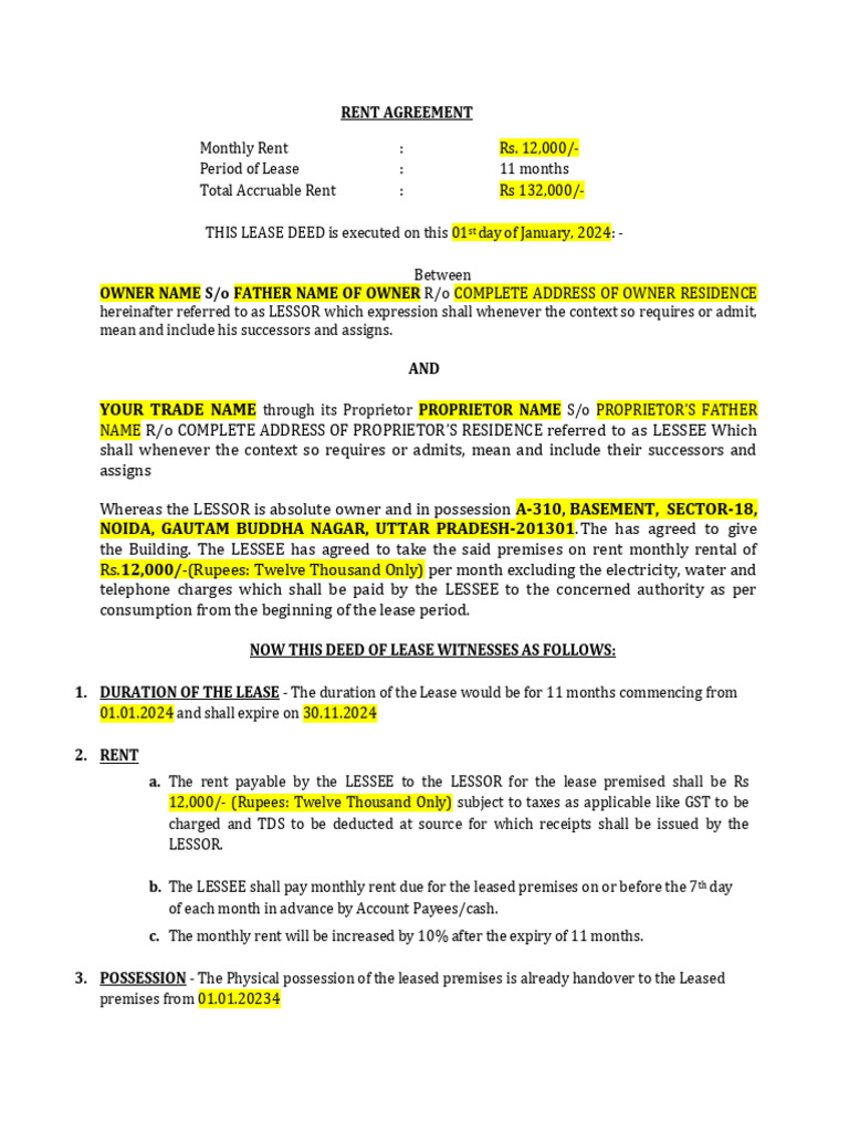 GST Rental Agreement Template | PDF | Lease | Renting