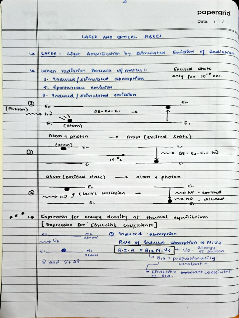 Laser and Optical Fibres Notes | PDF