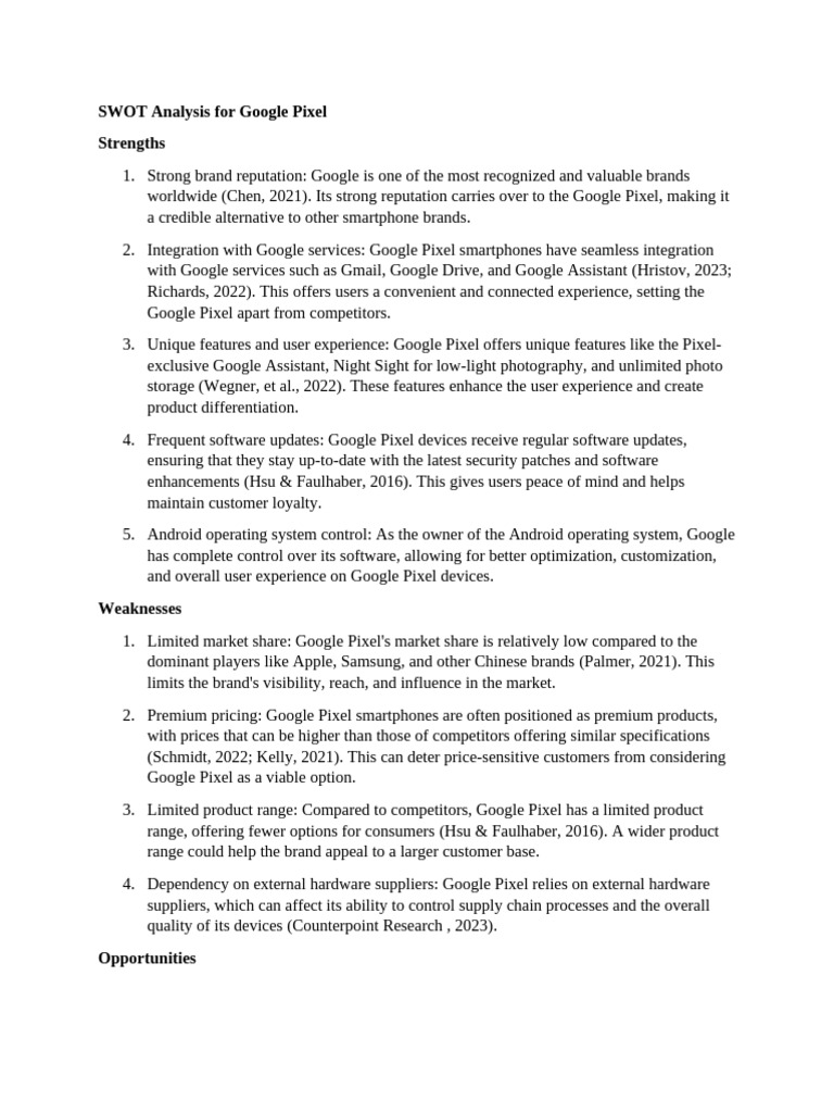 Google Pixel SWOT Analysis 2023 | PDF | Smartphone | Brand