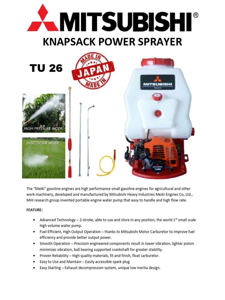 Mitsubishi TU-26 Power Sprayer Overview | PDF | Engines | Pump