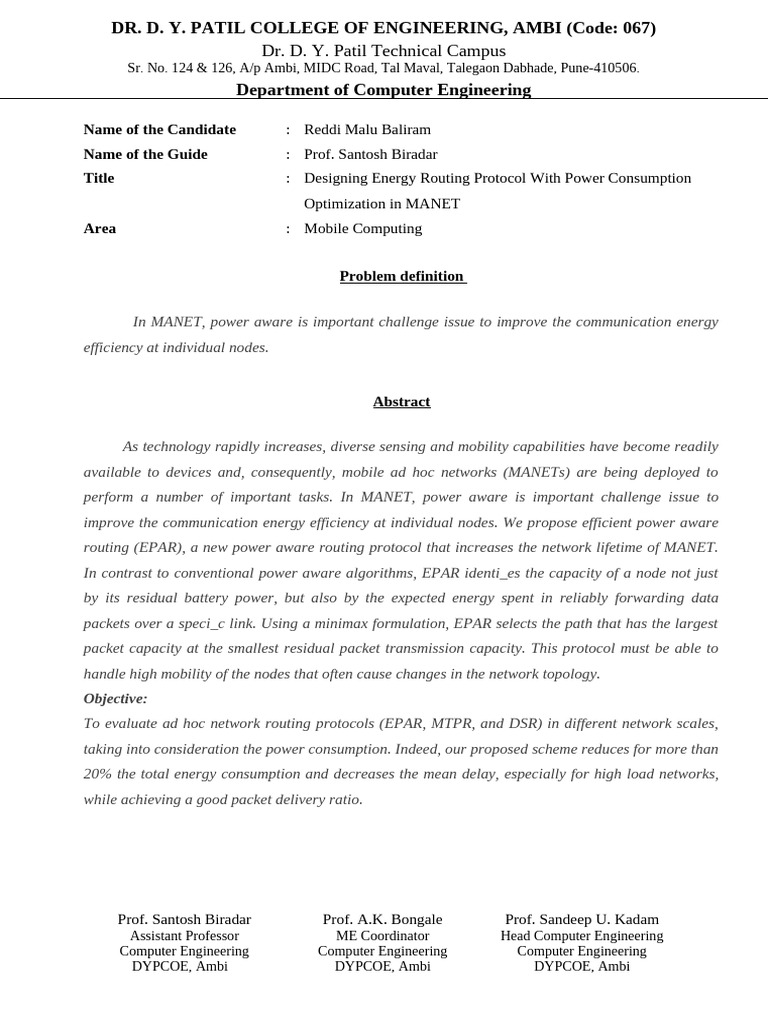 Energy Routing Protocol for MANETs | PDF | Wireless Ad Hoc Network ...