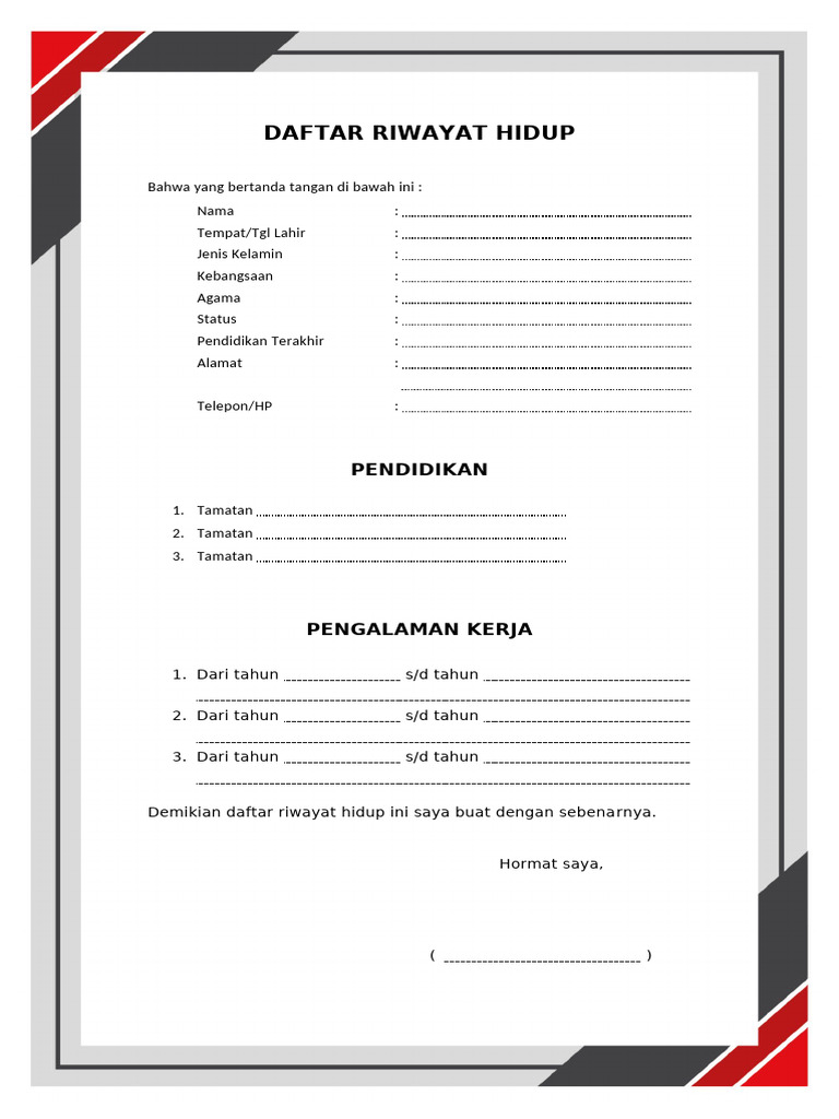 Contoh Daftar Riwayat Hidup Lengkap | PDF