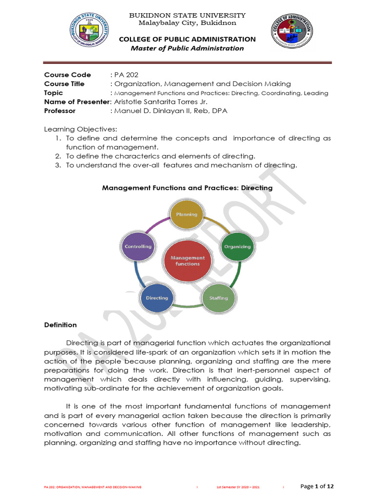 Functions of Management - Directing (Relevant Concepts and Principles ...