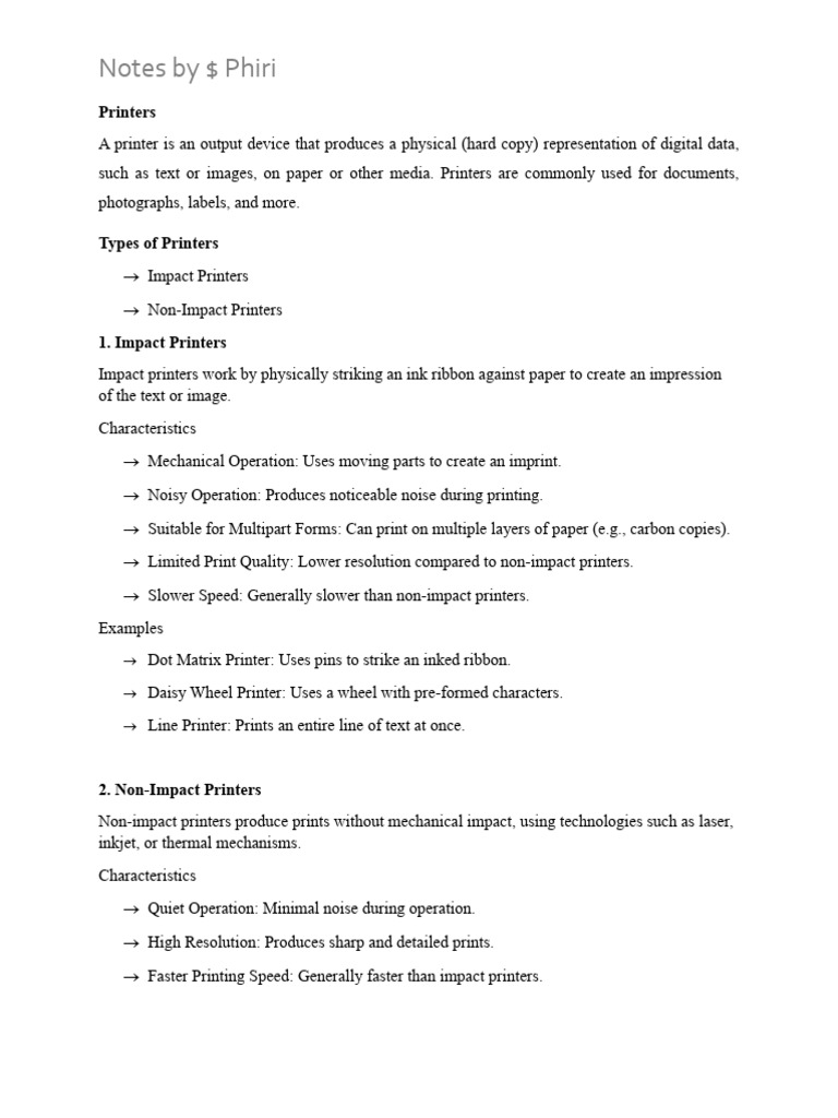 Types of Printers Explained | PDF