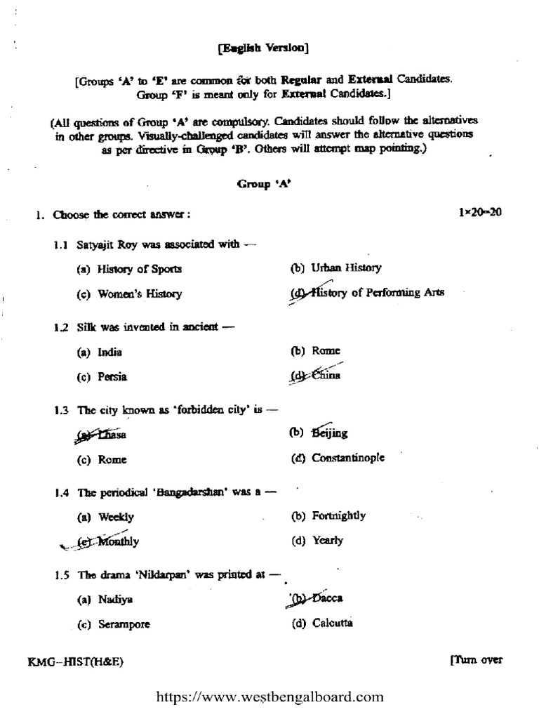 WB Board Class 10 History English Version 2022 | PDF