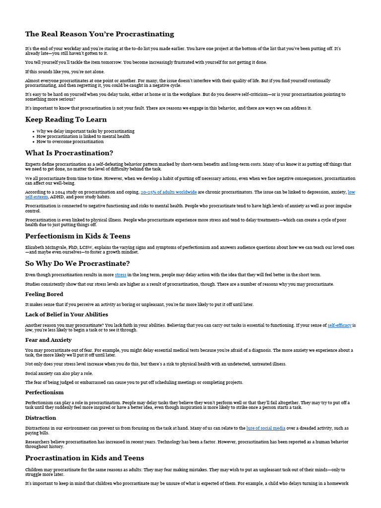 Understanding Procrastination Causes | PDF | Professional Skills ...