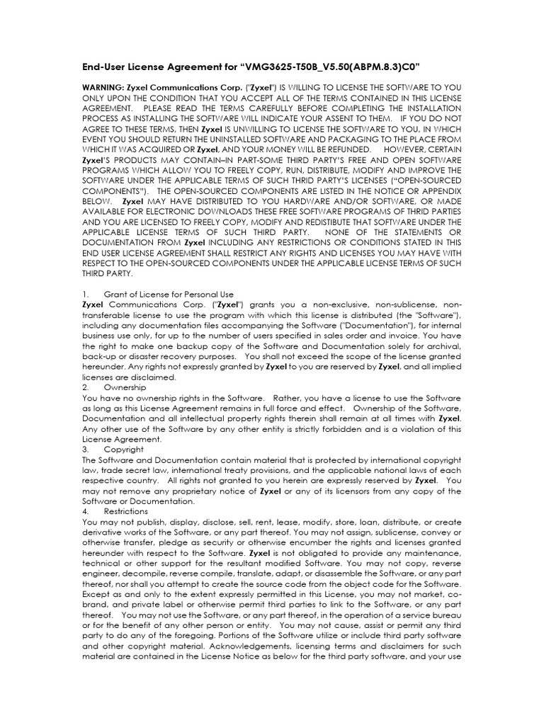 VMG3625-T50B License Agreement | PDF | Source Code | Library (Computing)