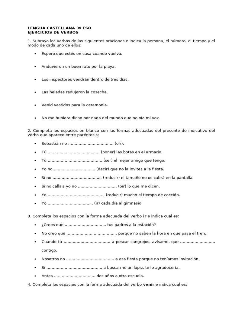 Ejercicios de Verbos Irregulares en Español | PDF