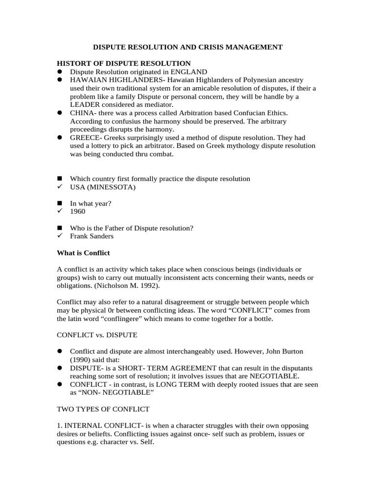Dispute Resolution and Crisis Management - Doc 1 | PDF | Alternative ...
