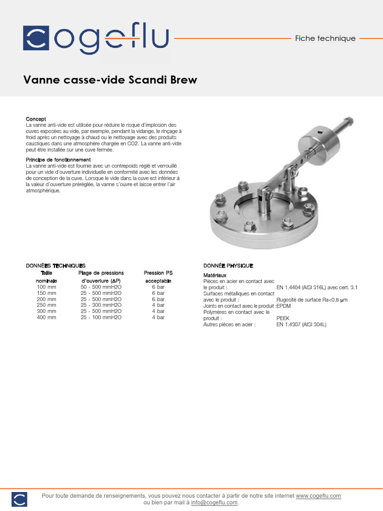 Fiche Technique Vanne Casse Vide Scandi Brew Pour Cuve | PDF | Soupape