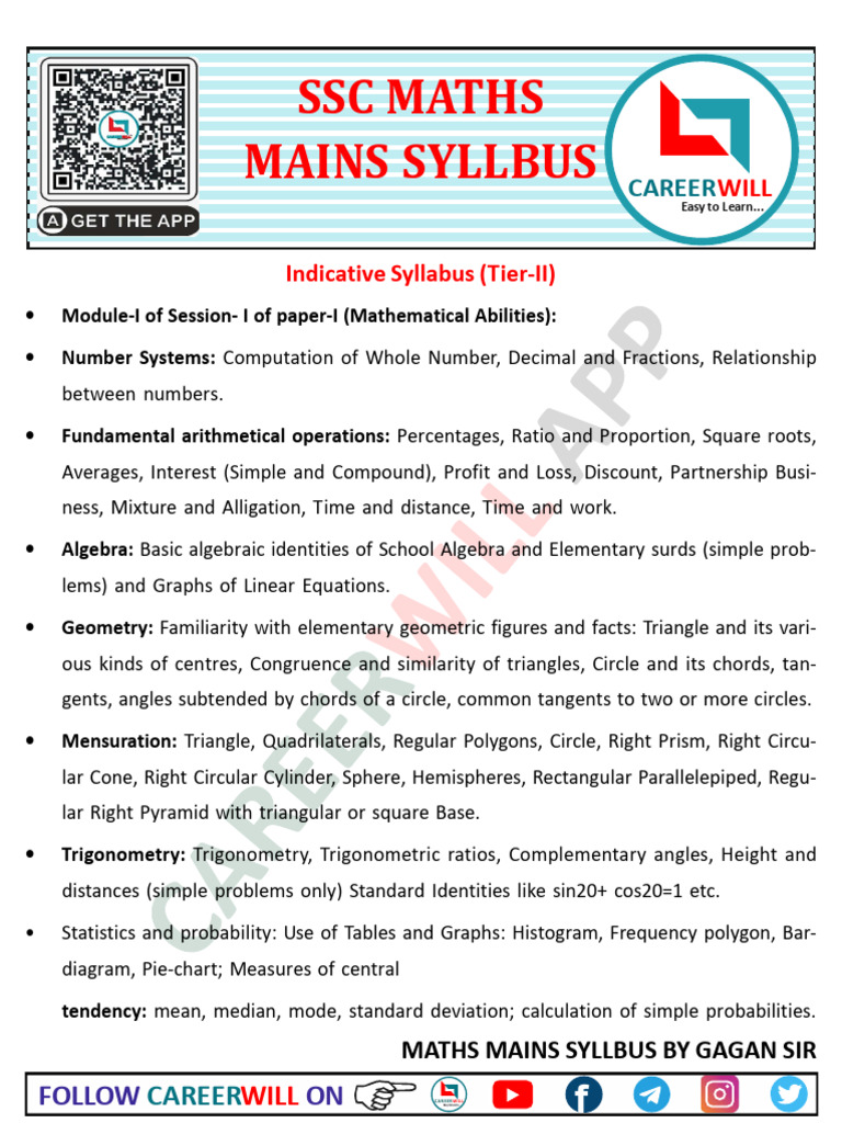 SSC Maths Mains Syllabus Overview | PDF