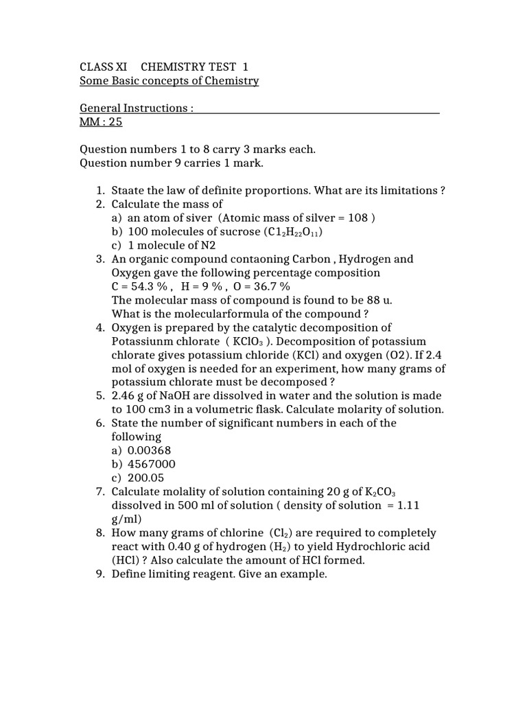 XI Test - Basic Concepts | PDF