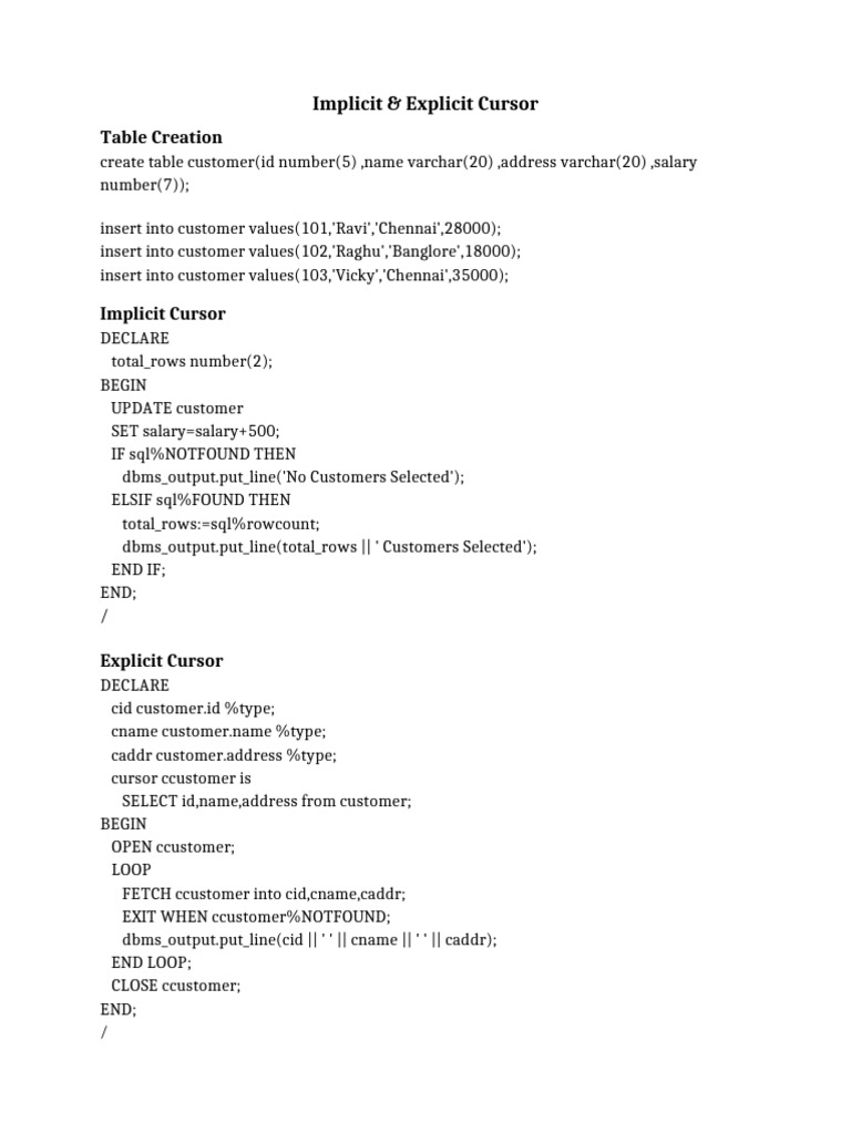 IMPLICIT AND EXPLICIT CURSOR (1) | PDF