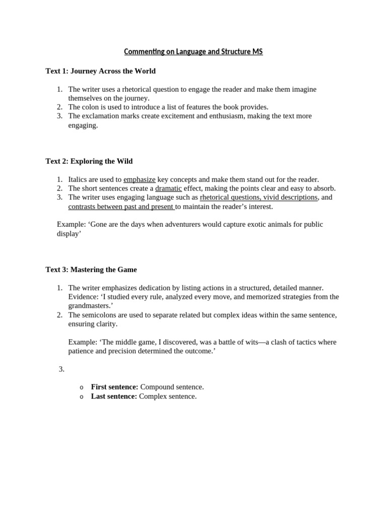 Analyzing Language and Structure in Texts | PDF
