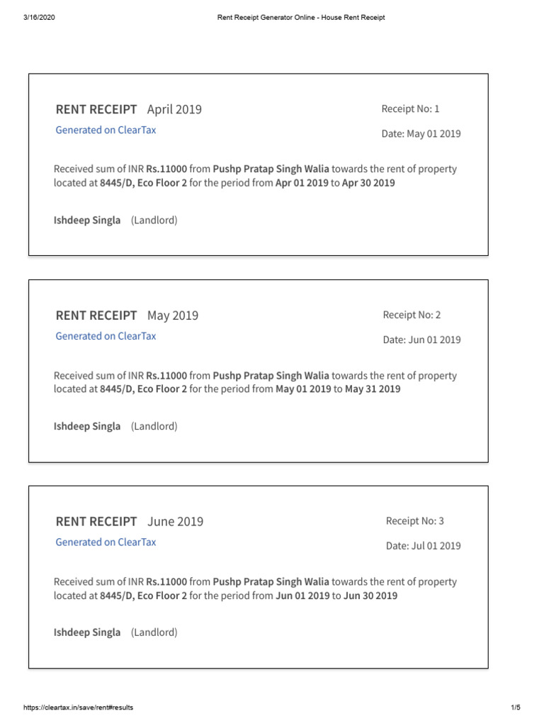 Rent Receipt Generator Online - House Rent Receipt | PDF