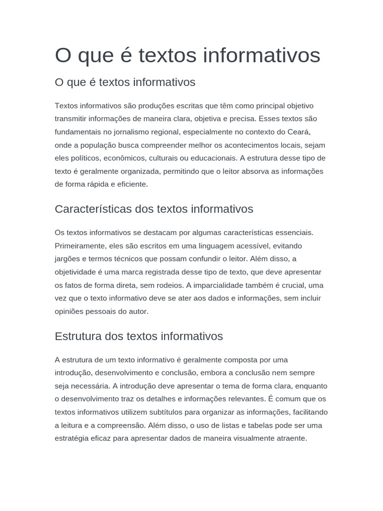 Características dos Textos Informativos | PDF | Jornalismo | Informação