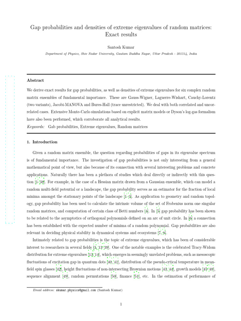 Extreme Eigenvalues in Random Matrices | PDF | Matrix (Mathematics ...