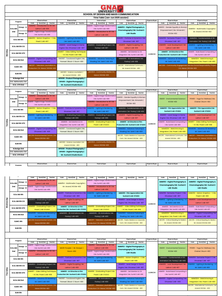 SDMC MASTER TimeTable Jan - Jun 2025 | PDF | 3 D Computer Graphics ...