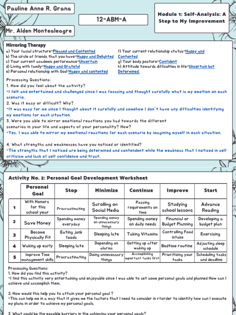 Module 1 Self Analysis A Step To My Improvement Pdf Goal