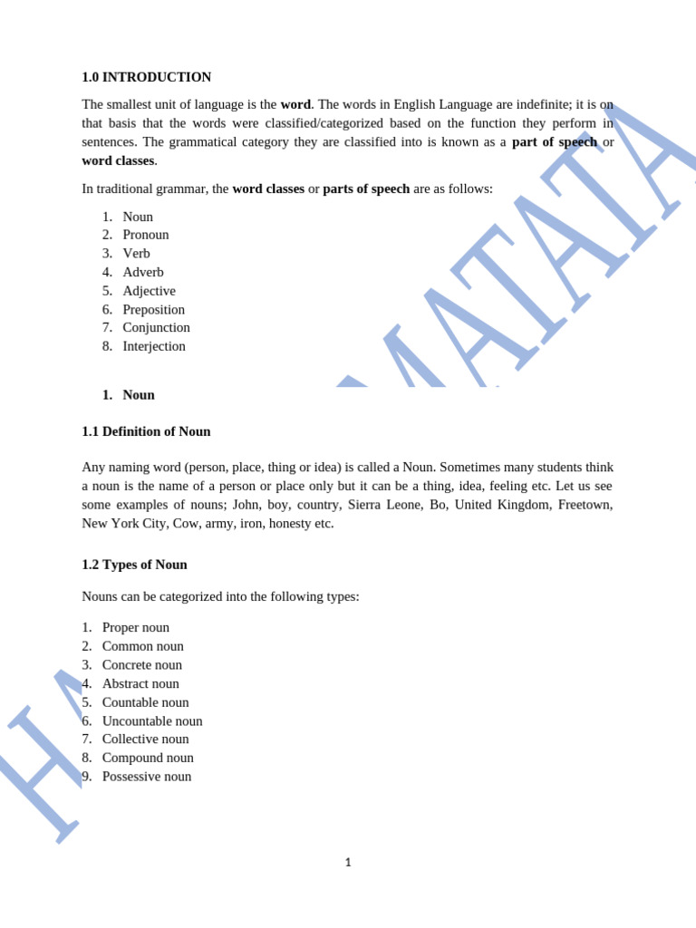 Understanding English Noun Classes | PDF | Part Of Speech | Pronoun