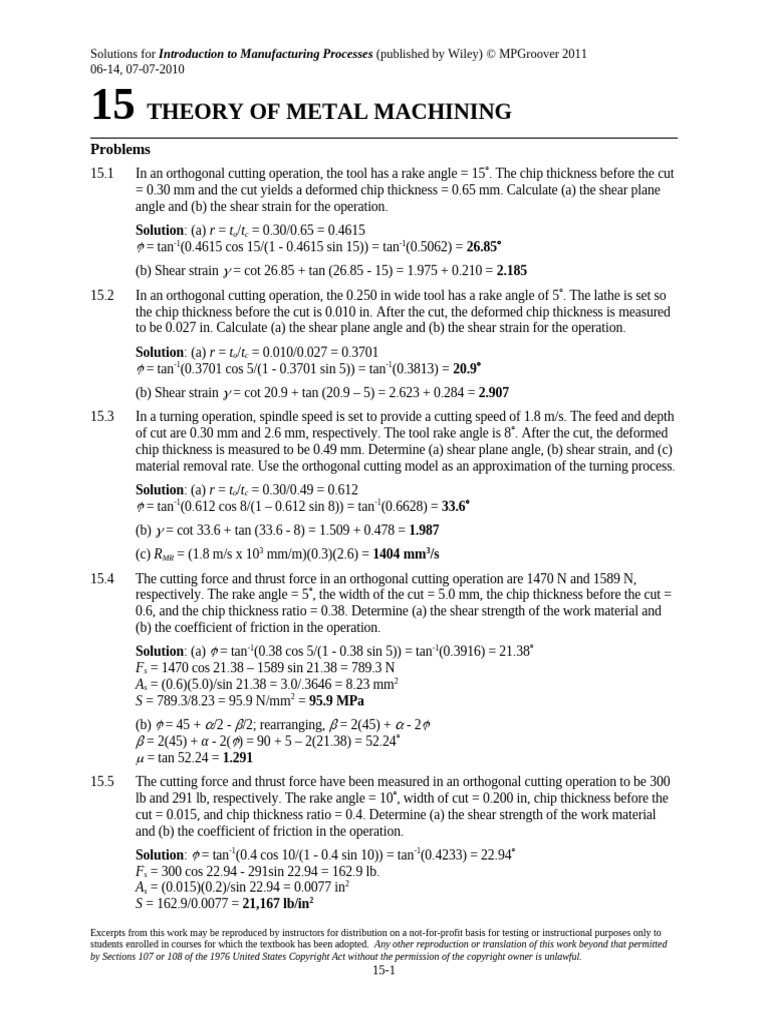 Solved problems on all Lectures of Production Technology | PDF | Wear ...