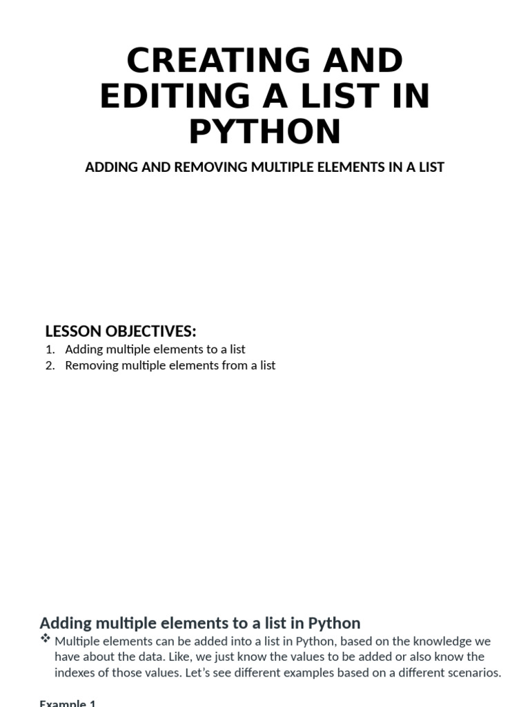 CREATING AND EDITING A LIST IN PYTHON | PDF