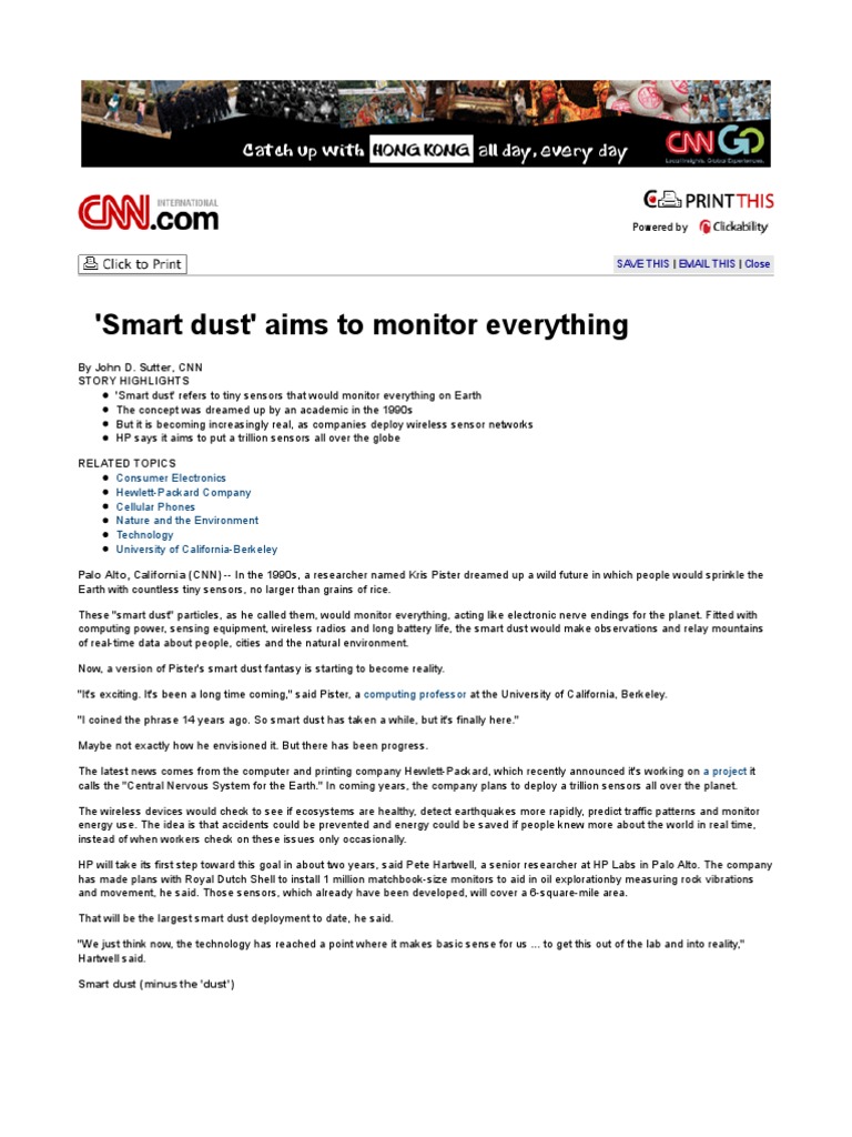 Smart Dust CNN | PDF | Hewlett Packard | Wireless Sensor Network