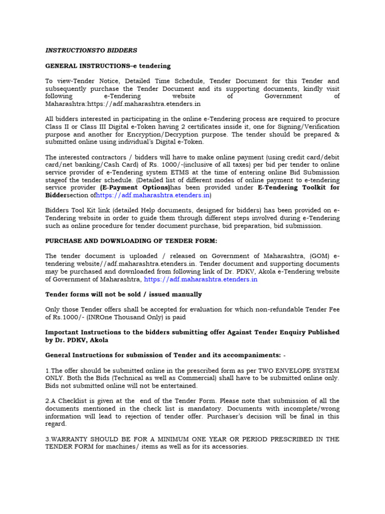 e-Tendering Instructions for Bidders | PDF | Value Added Tax