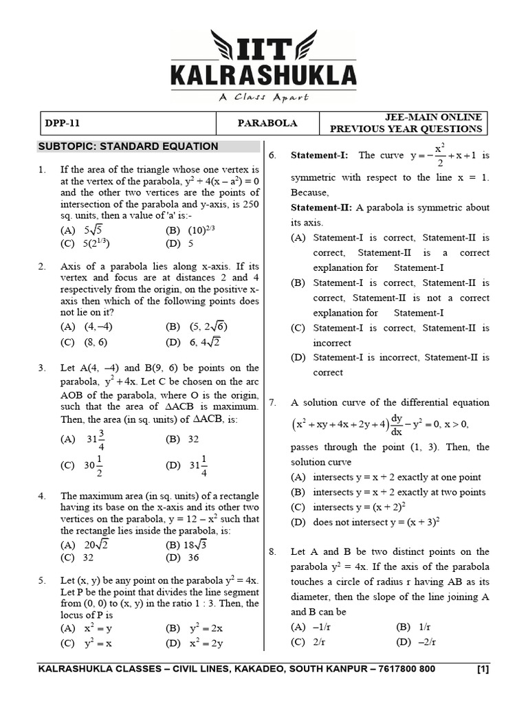 Focal Chord of Parabola y²=36x | PDF | Perpendicular | Algebraic Geometry