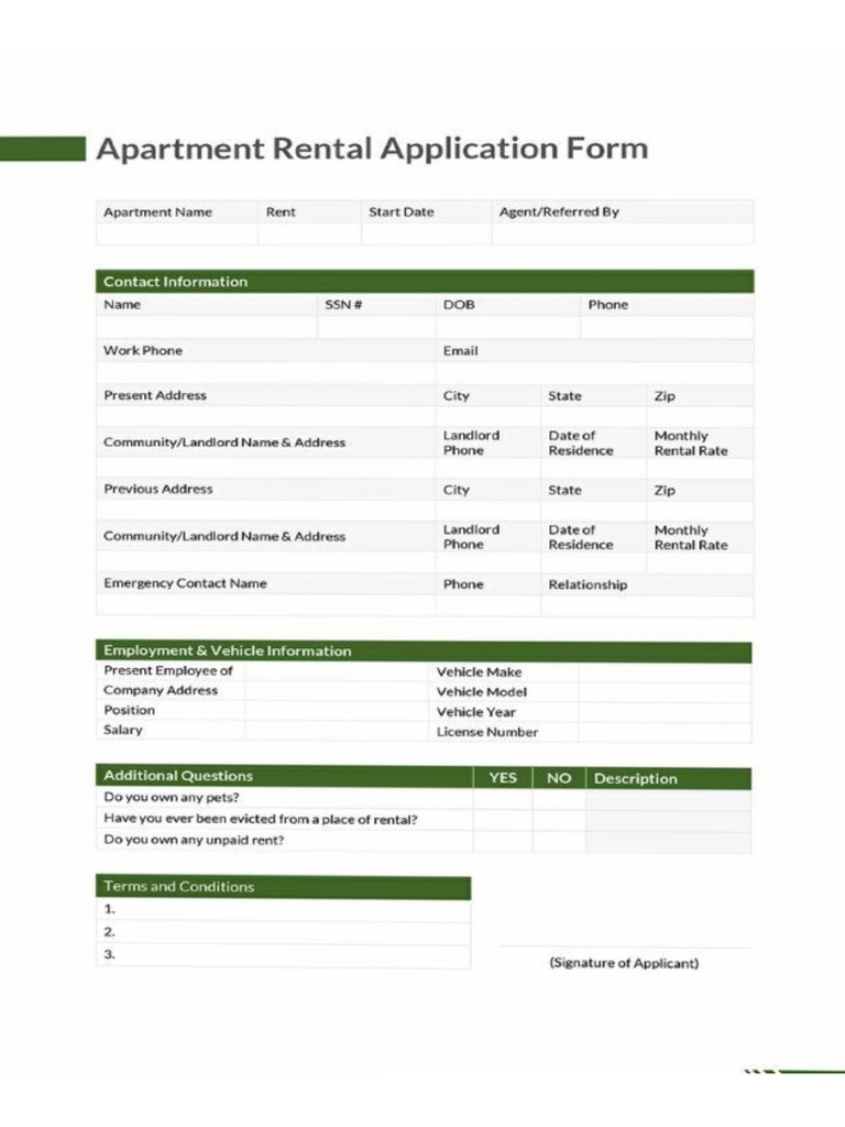 Apartment Rental Application Form | PDF