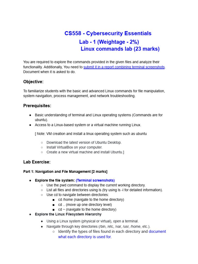 Linux Commands Lab for Cybersecurity Essentials | PDF | System Software ...