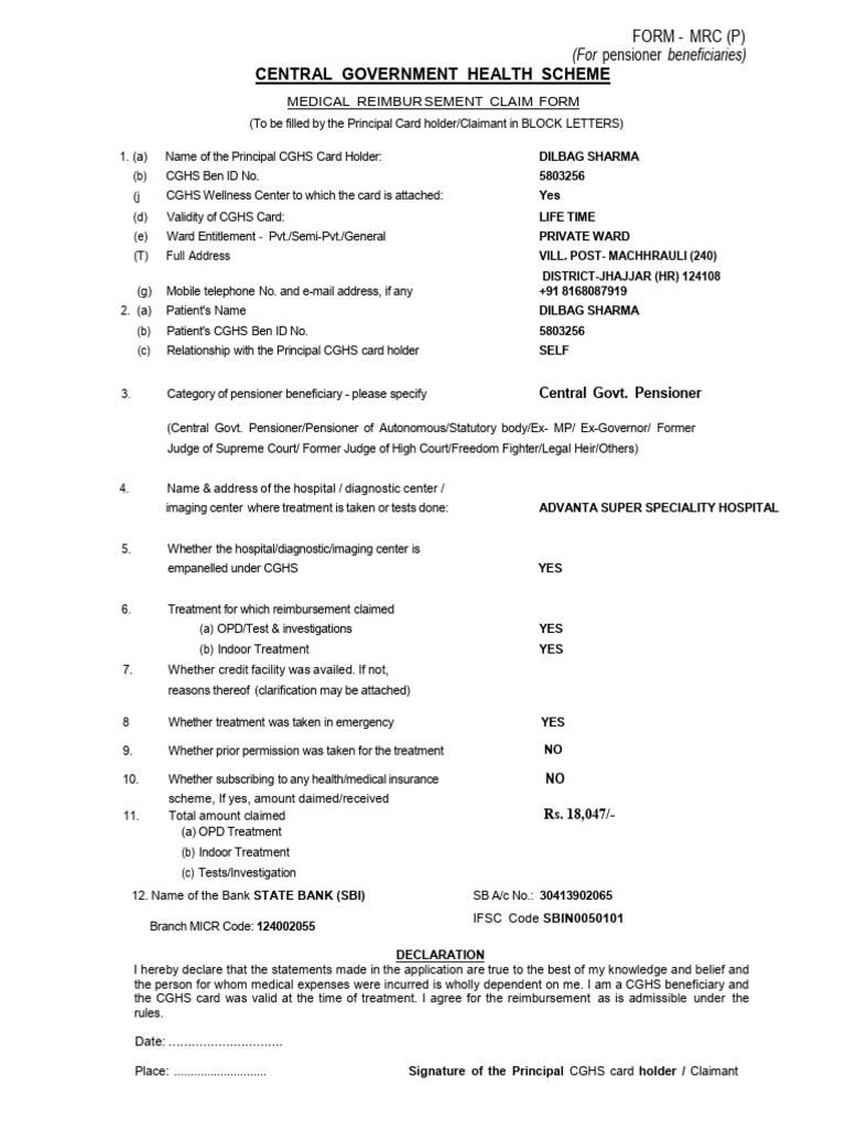 CGHS Medical Reimbursement Claim Form | PDF | Justice | Crime & Violence